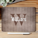 Brown Vintage Pinstripe Retro Monogram Mouse Pad<br><div class="desc">This design features a vintage pinstripe pattern in shades of cinnamon brown. Personalise it with your monogram initial in brown and your name in white retro script.</div>