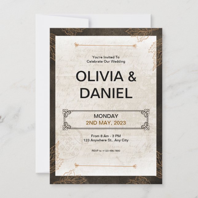 Brown Vintage Retro Wedding Invitation  (Front)