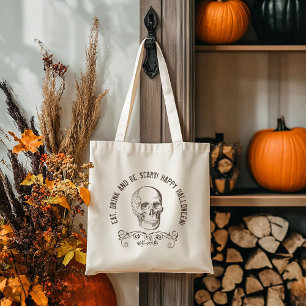Brown Vintage Skull Personalised Halloween Party Tote Bag