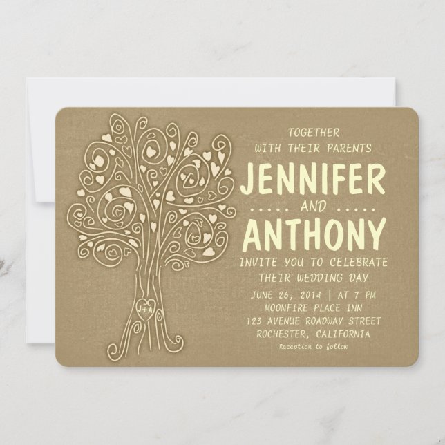 brown vintage tree rustic wedding invitation (Front)