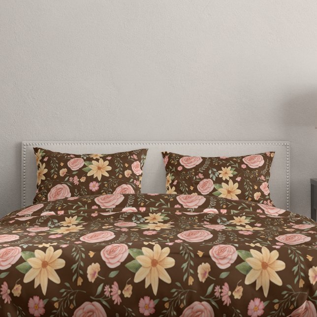 Brown Vintage Wildflower Rose Pattern  Pillowcase (Brown Vintage Wildflower Rose Pattern Pillow Case)
