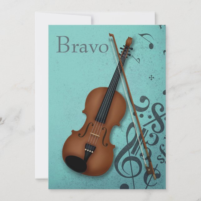 Brown Violin & Bow Haute Bohème Turquoise Custom Thank You Card (Front)