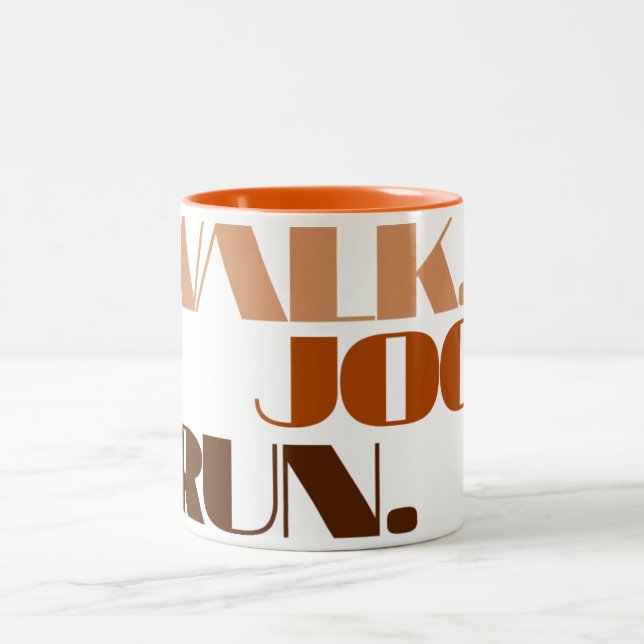 BROWN WALK JOG RUN (font CHUNKY) Two-Tone Coffee Mug (Center)