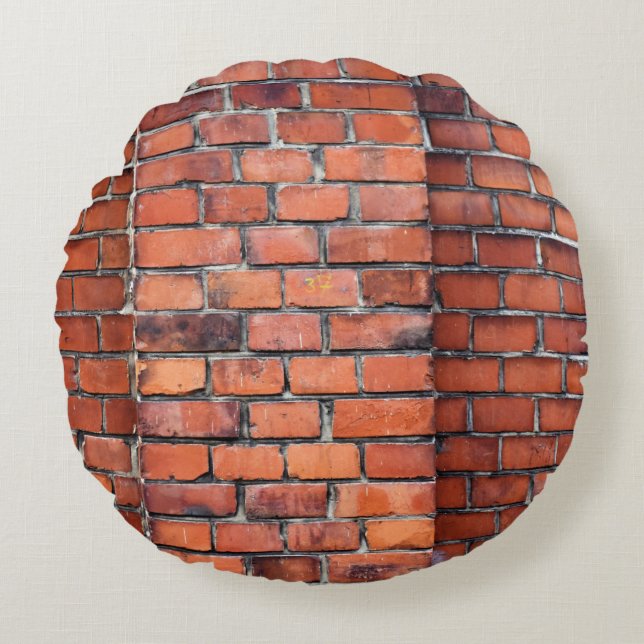 Brown wall brick round cushion (Front)