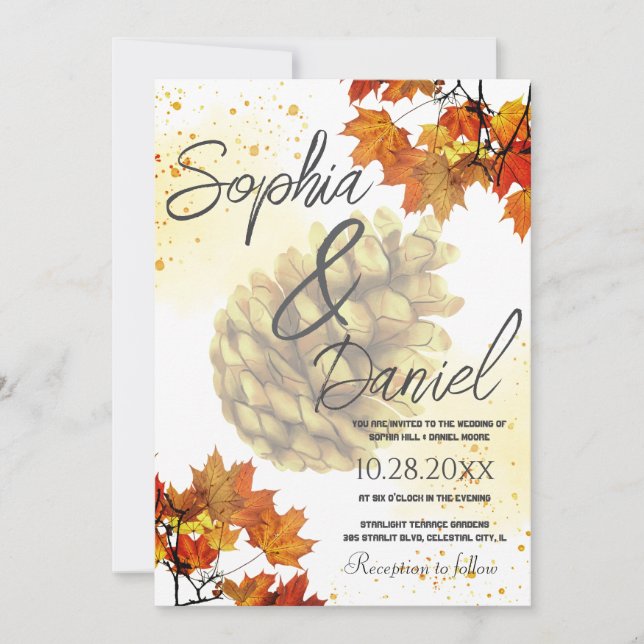 Brown Watercolor Autumn  Invitation (Front)