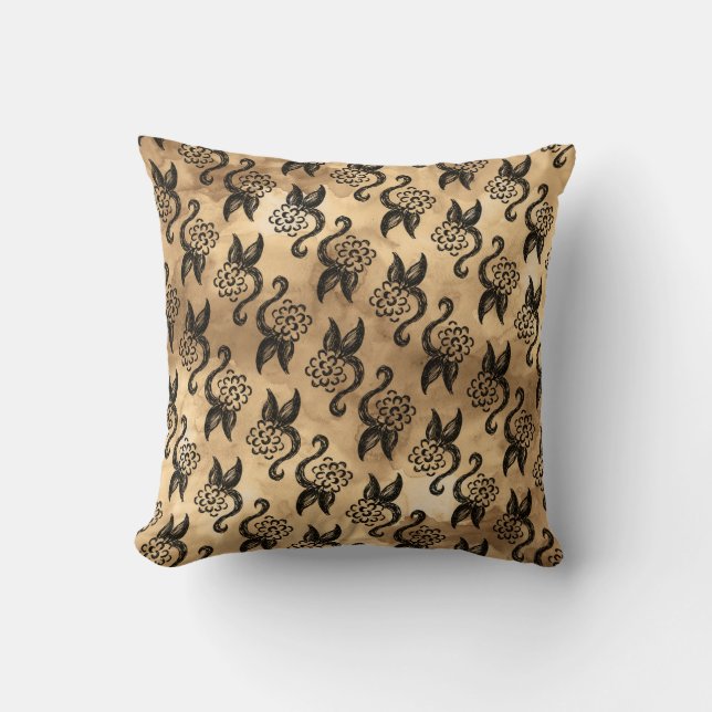 Brown Watercolor Floral Pillow (Front)