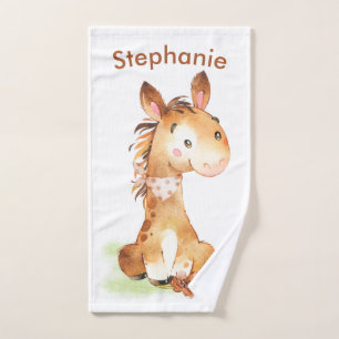 Brown Watercolor Little Horse Bath Towel Set