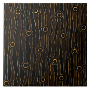 Brown Wavy Lines Ceramic Tile