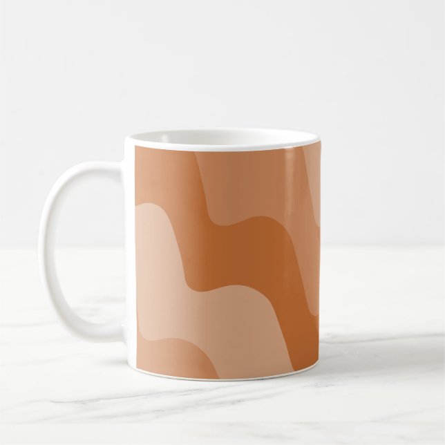Brown wavy ocean waves gradient pattern  coffee mug (Left)