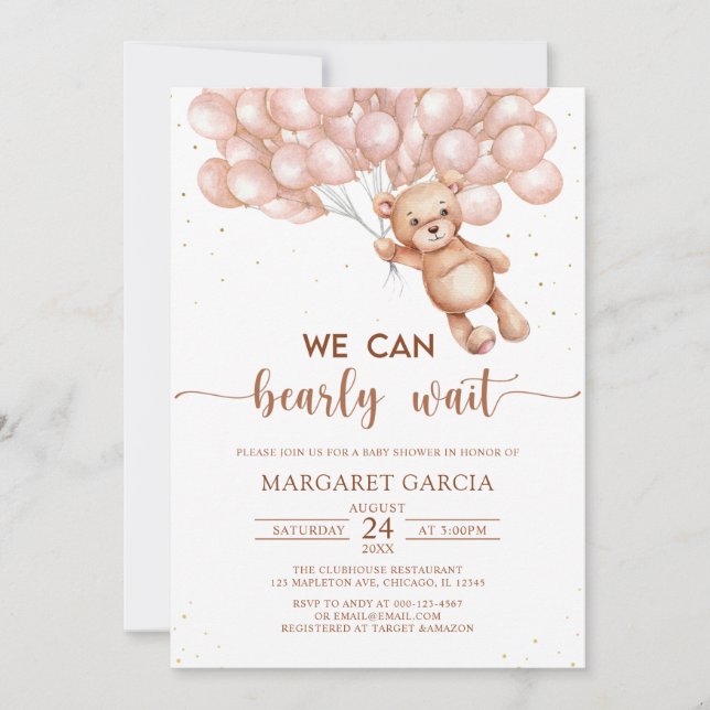 Brown We Can Bearly Wait Teddy Bear Baby Shower Invitation (Front)