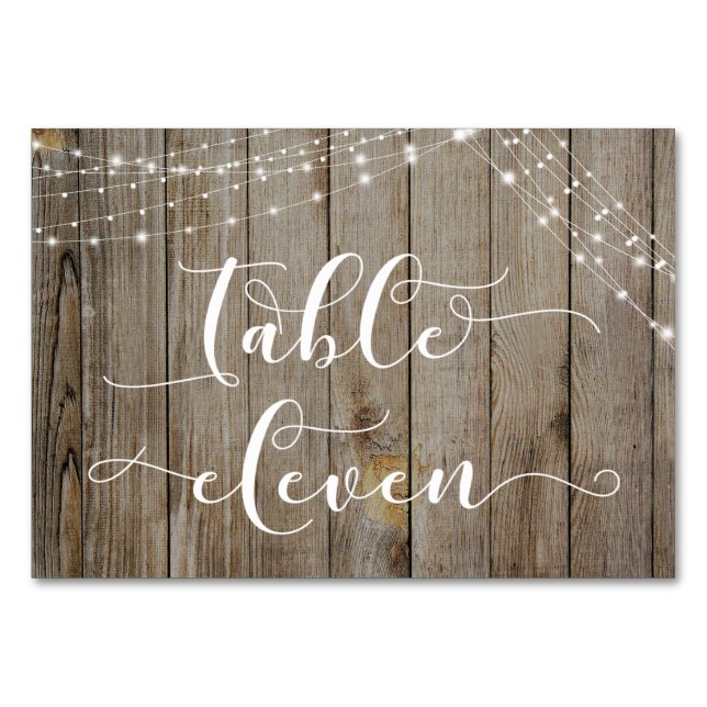 Brown Weathered Wood & Lights Table Eleven Card (Front)