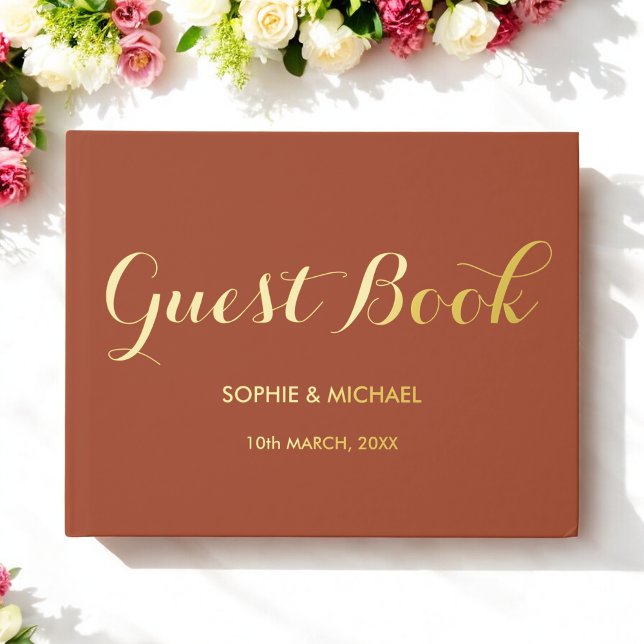 Brown Wedding Bride Groom Monogram Foil Guestbook (Creator Uploaded)
