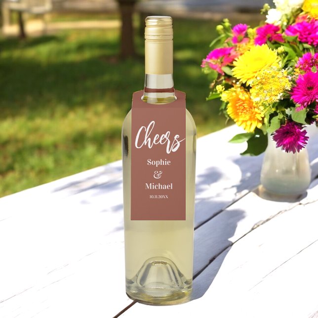Brown Wedding Cheers Terracotta   Bottle Tag (Creator Uploaded)