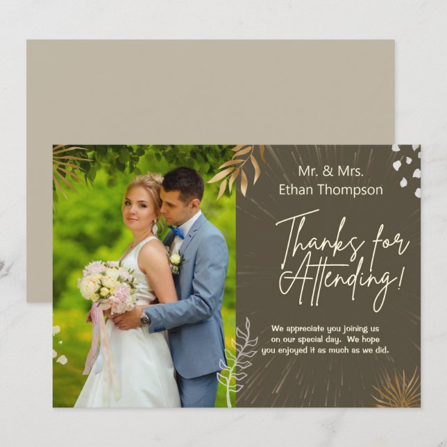 Brown Wedding Couple Photo  Thank You Flat Card (Front/Back)