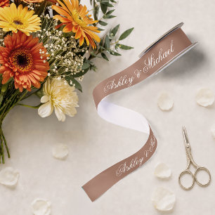 Brown Wedding Elegant Calligraphy Simple Script Satin Ribbon