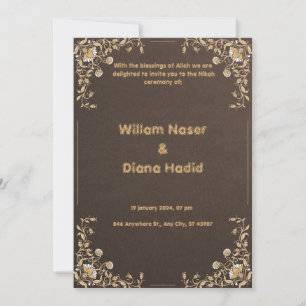 Brown wedding invitation with vintage flowers