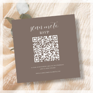 Brown Wedding RSVP QR Code Enclosure Card