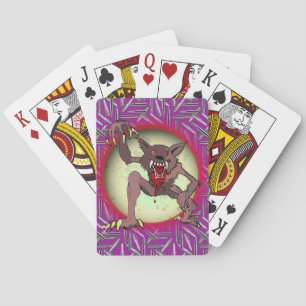 Brown Werewolf Full Moon Fierce Purple Halloween Playing Cards