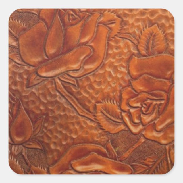 brown western country cowgirl floral leather square sticker (Front)