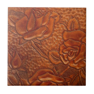brown western country cowgirl floral leather tile