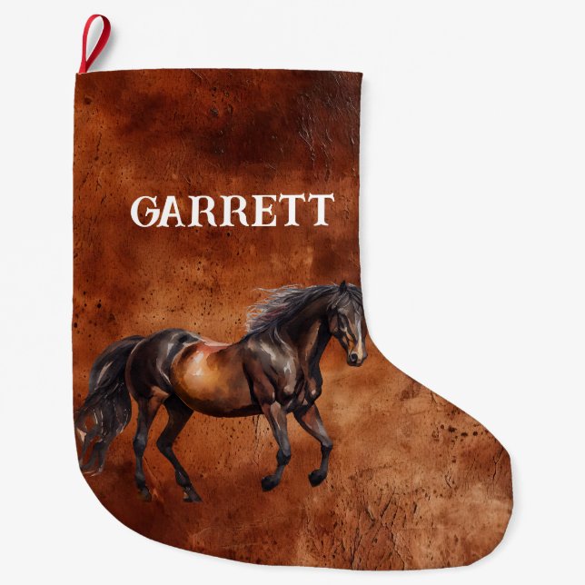 Brown Western Horse Large Christmas Stocking (Front)