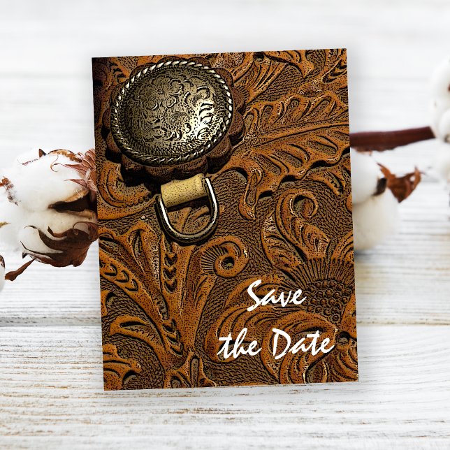 Brown Western Saddle Country Wedding Save the Date Announcement Postcard (Creator Uploaded)