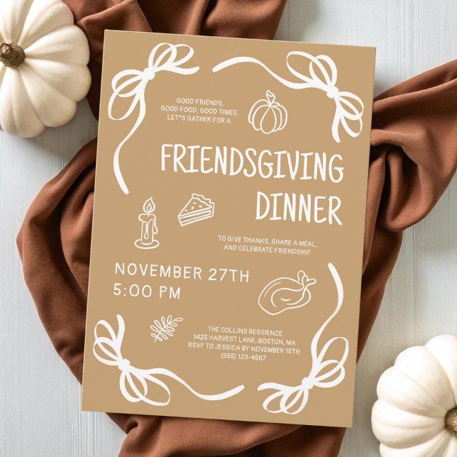 Brown Whimsical Hand Drawn Friendsgiving Dinner Invitation (Brown Whimsical Hand Drawn Friendsgiving Dinner Invitation)