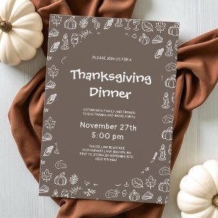Brown Whimsical Hand Drawn Thanksgiving Party Invitation