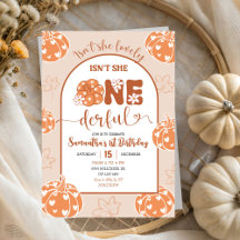 Brown Whimsical Retro Pumpkin Onederfull Birthday