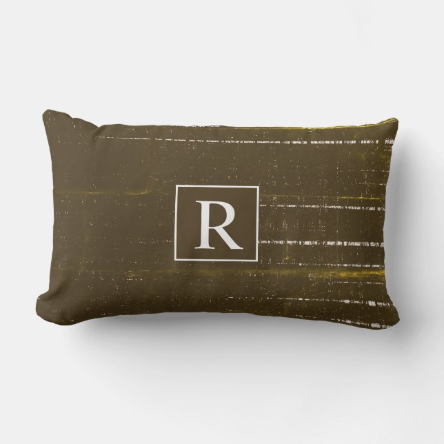 Brown White Abstract Monograms Rustic Vintage Lumbar Cushion (Front)