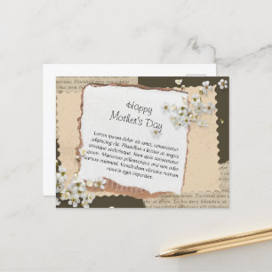 Brown White Aesthetic Scrapbook Mother's Day Thank Postcard