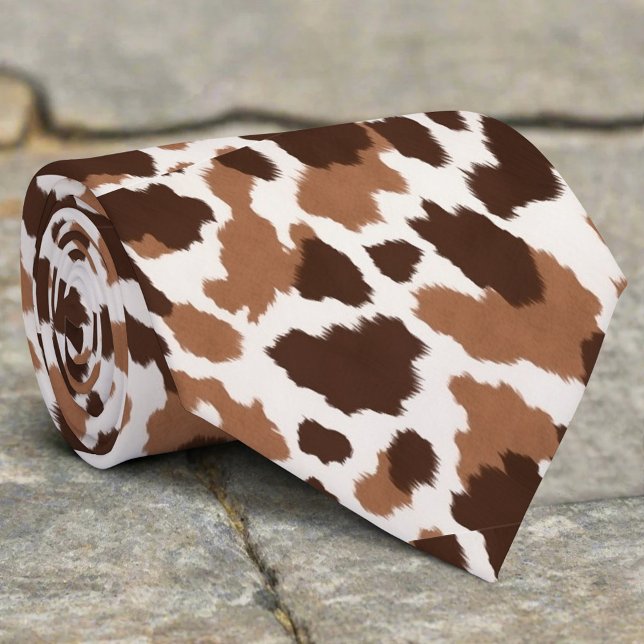 Brown White Animal Print Fabric Leather Skin Dots Tie (Creator Uploaded)