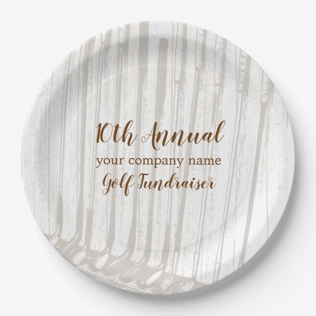 Brown & White Antique Vintage Golf Clubs Paper Plate (Front)
