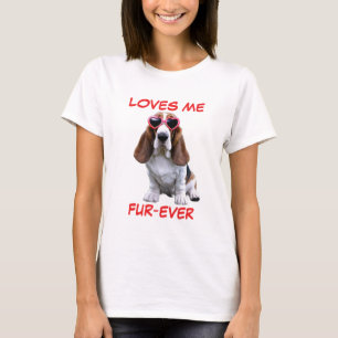 Brown White Basset Hound Heart-Shaped Sunglasses T-Shirt