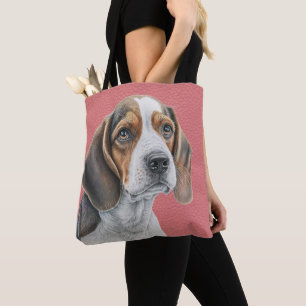 BROWN & WHITE BEAUTIFUL BEAGLE DOG TOTE BAG