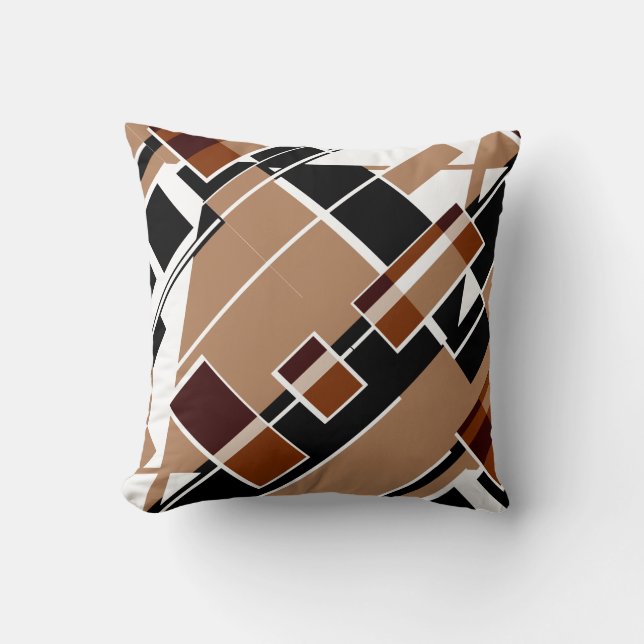 Brown White Black Tan Diagonal Geometric Design Cushion (Front)