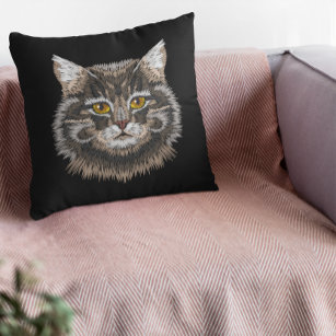 Brown White Black Tom Cat Cushion