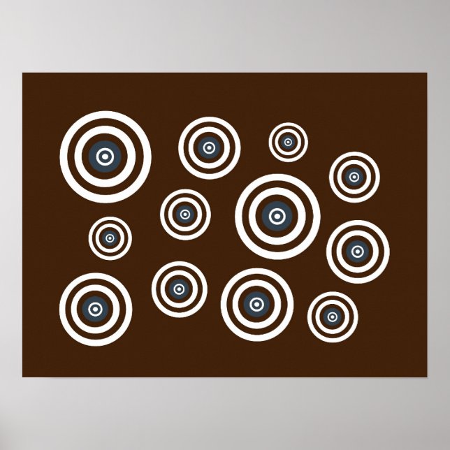 Brown, white & blue retro circles poster (Front)
