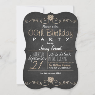 Brown & White Chalkboard Rustic Birthday Party Invitation