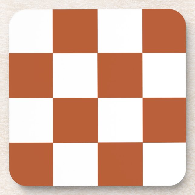 Brown White Chequered Check Pattern Coaster (Front)