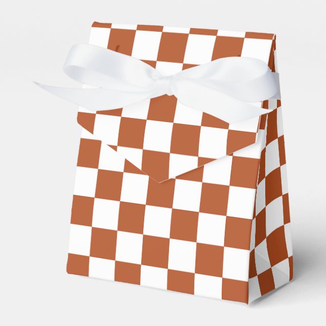 Brown White Chequered Check Pattern Favour Box (Front Side)