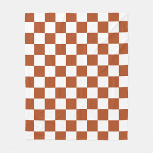 Brown White Chequered Check Pattern Fleece Blanket
