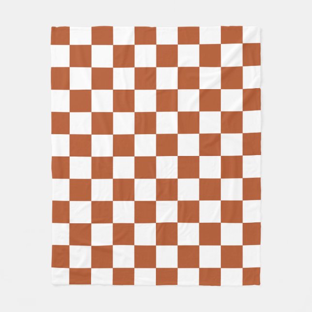 Brown White Chequered Check Pattern Fleece Blanket (Front)