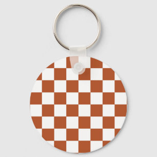 Brown White Chequered Check Pattern Key Ring