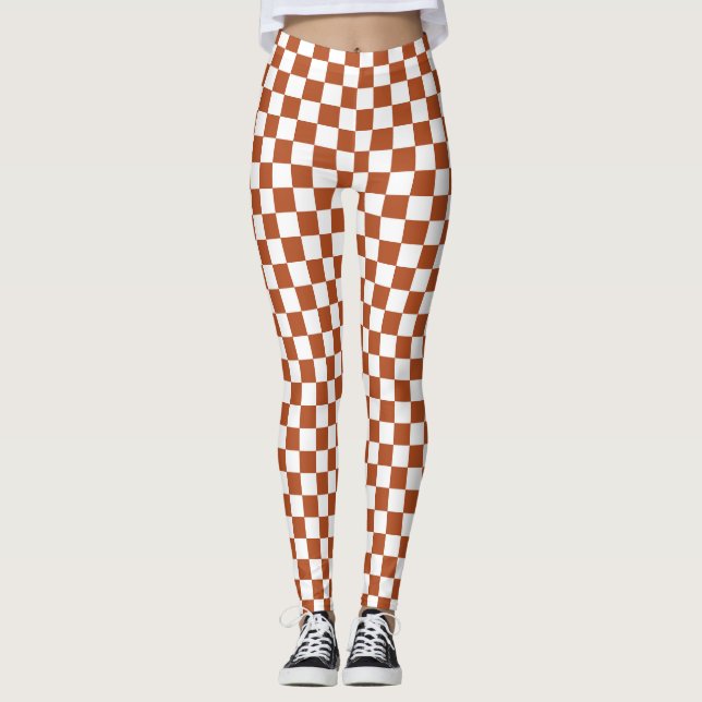 Brown White Chequered Check Pattern Leggings (Front)