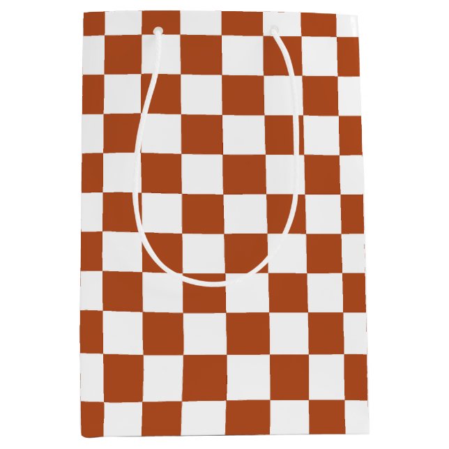 Brown White Chequered Check Pattern Medium Gift Bag (Front)