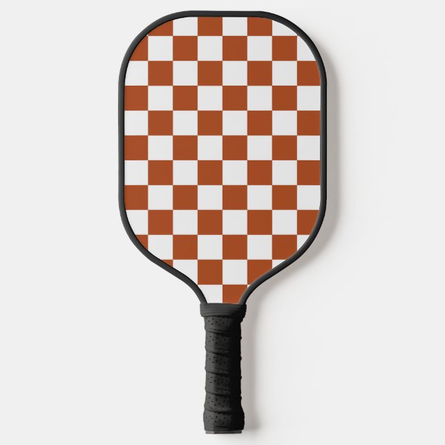Brown White Chequered Check Pattern Pickleball Paddle (Front)