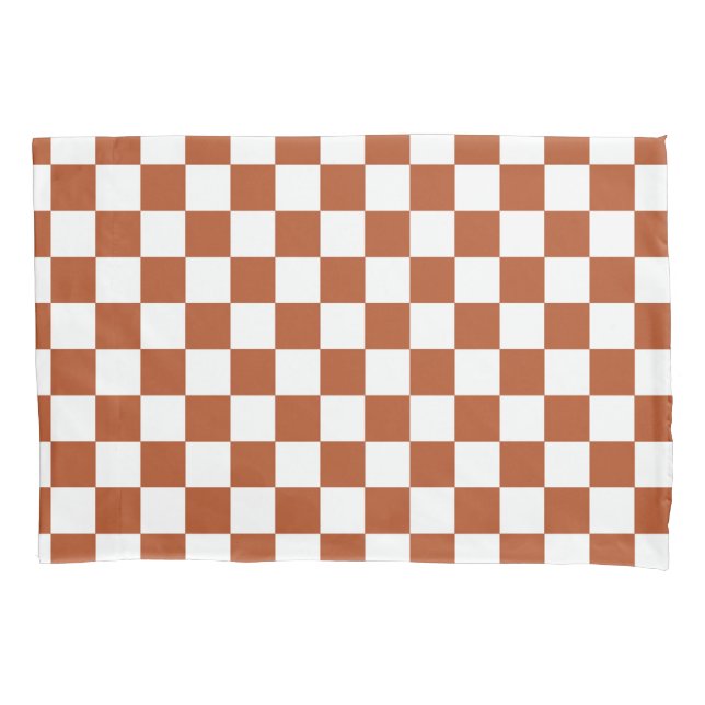 Brown White Chequered Check Pattern Pillowcase (Front)