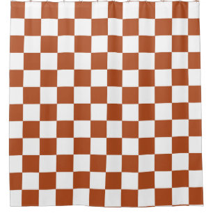 Brown White Chequered Check Pattern Shower Curtain