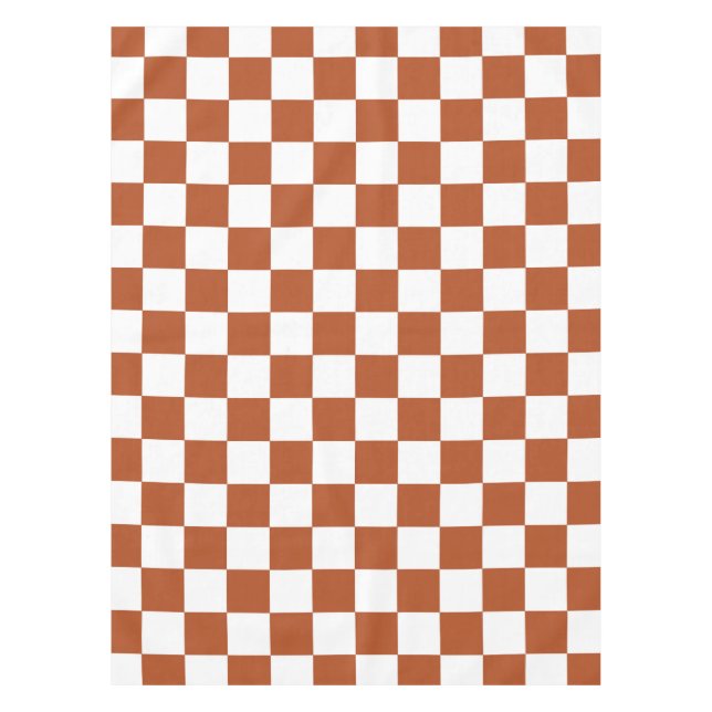 Brown White Chequered Check Pattern Tablecloth (Front)